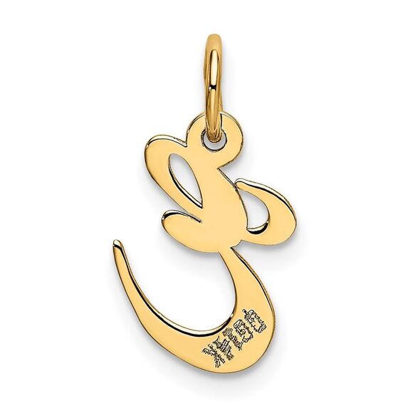 14k Yellow Gold, Ella Collection, Small Fancy Script Initial E Pendant - Picture 3 of 5